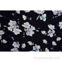 Tissu noir à motif de fleurs blanches de haute qualité